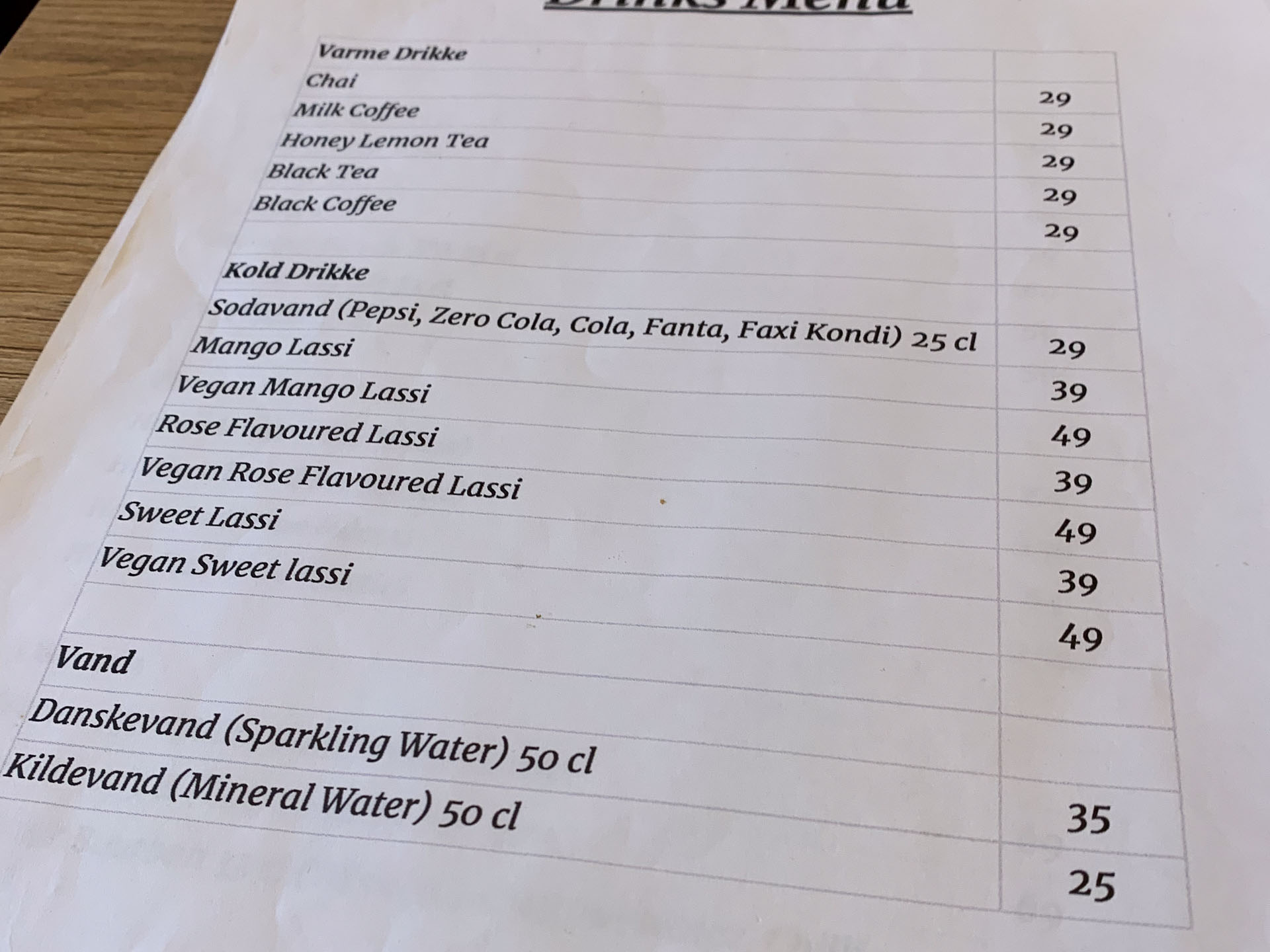 De kolde drikke hos Royal Indian Zaika i Frederiks Allé