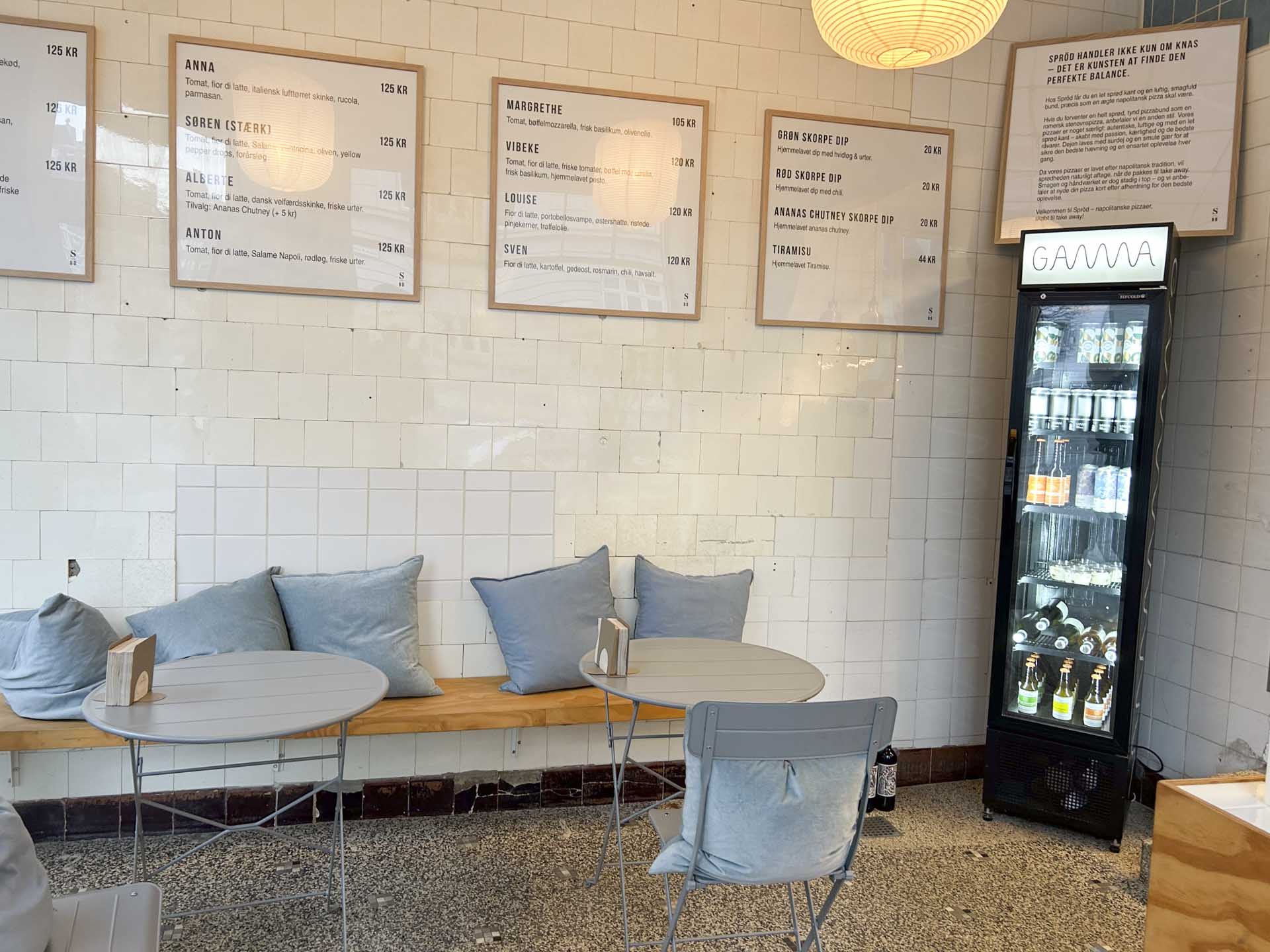 Indretning hos Spröd Pizza på Frederiksbjerg