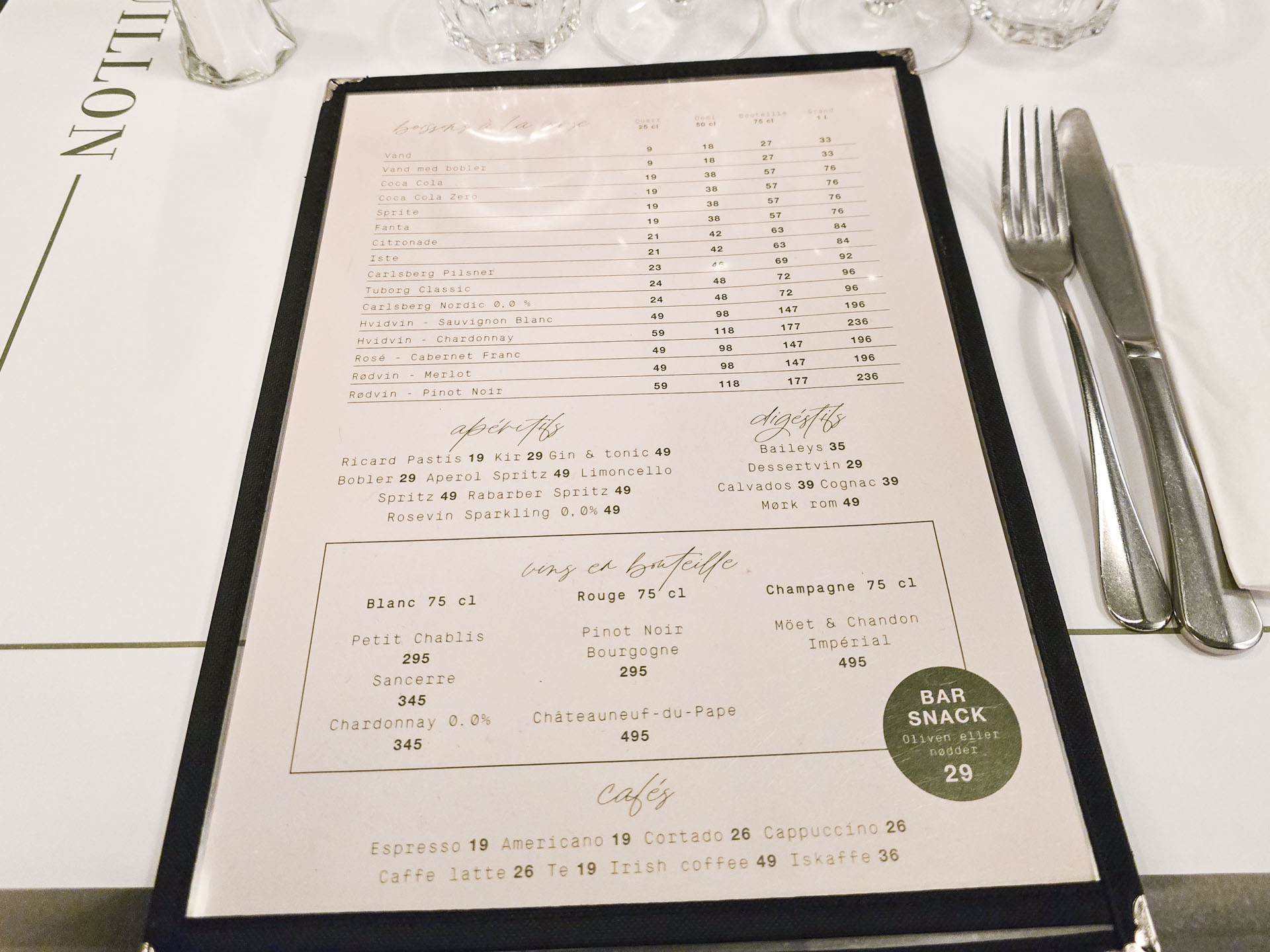 Menukort hos Bouillon i Aarhus C.